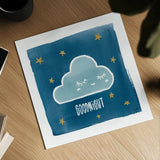 Night Sky Goodnight by Moira Hershey. Shown as a detailed flat fine art print, highlighting archival giclee quality. Available as an archival giclee rolled canvas, fine art paper, or poster print. SKU 49899a.