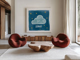 Night Sky Goodnight by Moira Hershey. Shown as extra-large giant wall art in a modern living room. Available as an archival giclee rolled canvas, fine art paper, or poster print. SKU 49899a.
