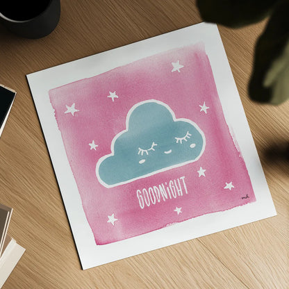 Night Sky Goodnight Pink by Moira Hershey. Shown as a detailed flat fine art print, highlighting archival giclee quality. Available as an archival giclee rolled canvas, fine art paper, or poster print. SKU 57571a.