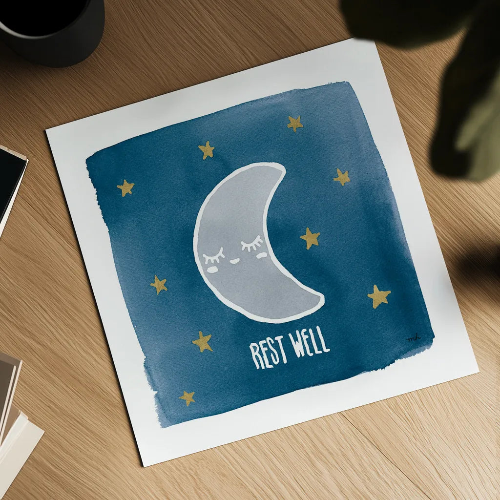 Night Sky Rest Well by Moira Hershey. Shown as a detailed flat fine art print, highlighting archival giclee quality. Available as an archival giclee rolled canvas, fine art paper, or poster print. SKU 49902a.