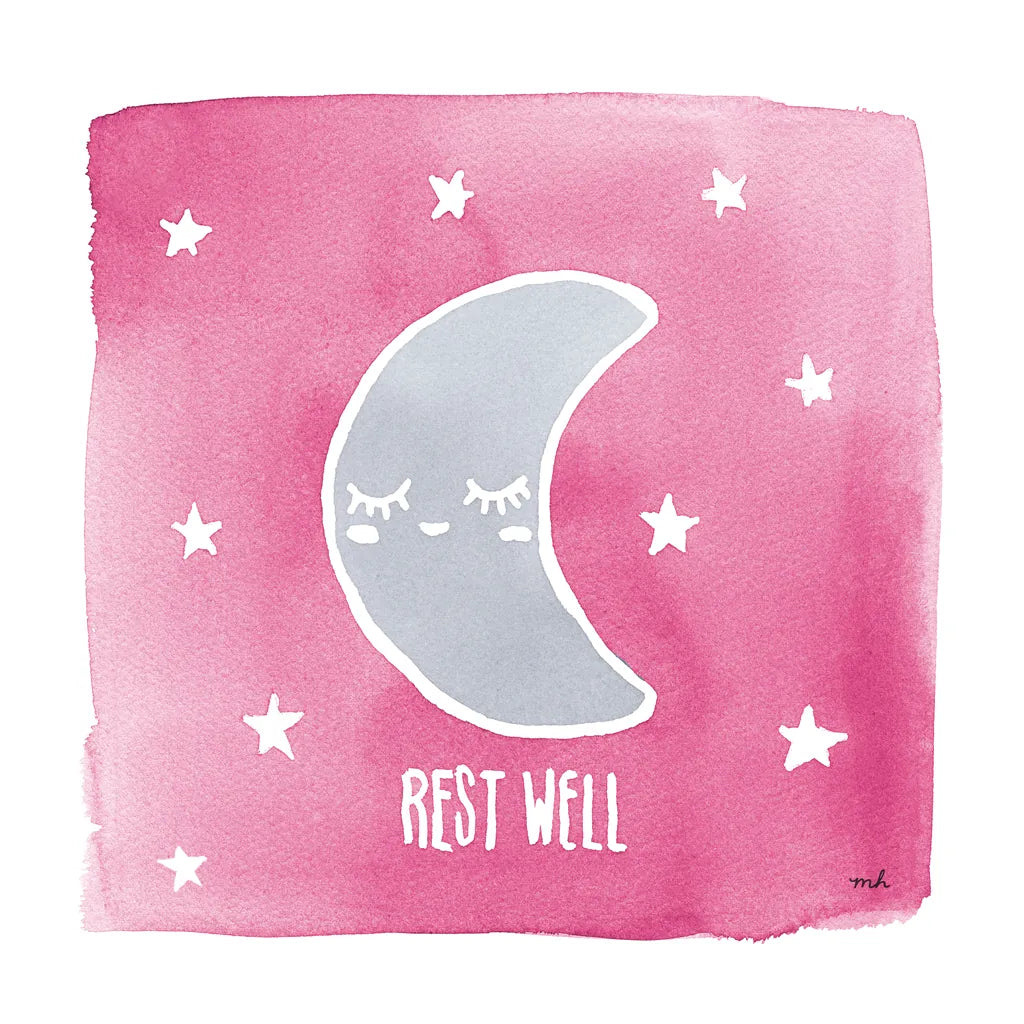 Night Sky Rest Well Pink by Moira Hershey. SKU 57572a. Archival Giclee Fine art print for wall decor.