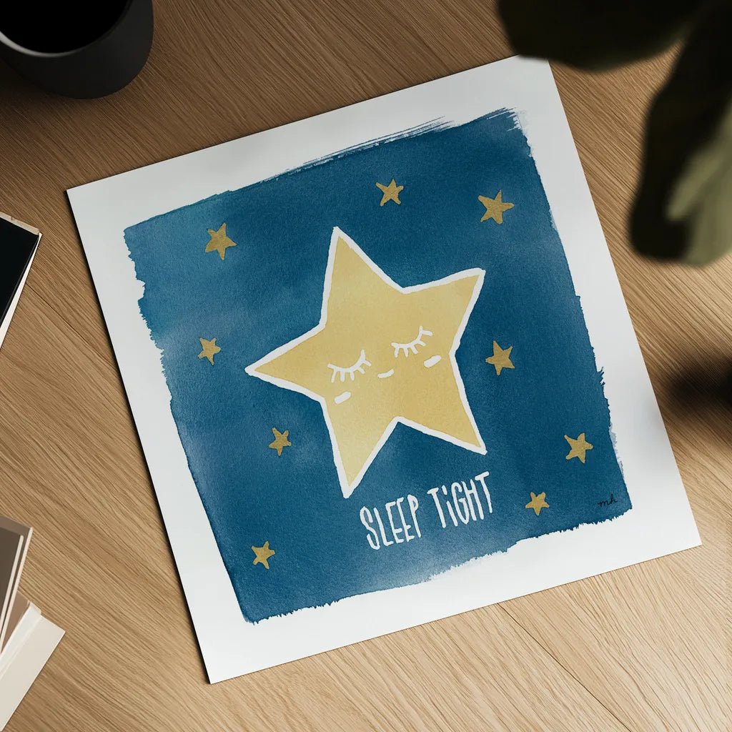 Night Sky Sleep Tight by Moira Hershey. Shown as a detailed flat fine art print, highlighting archival giclee quality. Available as an archival giclee rolled canvas, fine art paper, or poster print. SKU 49900a.