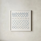 Nordic Vibes I Blue by Moira Hershey. Shown in a crisp white glass frame for a clean and minimalist style. Available as an archival giclee rolled canvas, fine art paper, or poster print. SKU 50075a.