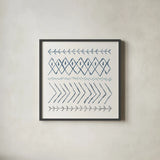 Nordic Vibes II Blue by Moira Hershey. Shown in a sleek black glass frame for a contemporary gallery look. Available as an archival giclee rolled canvas, fine art paper, or poster print. SKU 50076a.