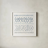 Nordic Vibes II Blue by Moira Hershey. Shown in a crisp white glass frame for a clean and minimalist style. Available as an archival giclee rolled canvas, fine art paper, or poster print. SKU 50076a.