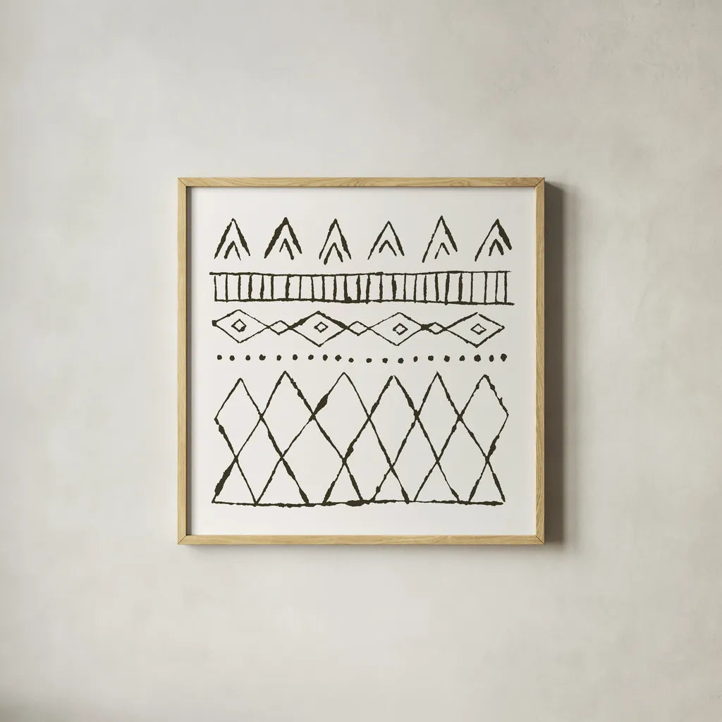 Nordic Vibes III by Moira Hershey. Shown in a natural wood glass frame for a timeless modern aesthetic. Available as an archival giclee rolled canvas, fine art paper, or poster print. SKU 49124a.