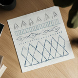 Nordic Vibes III Blue by Moira Hershey. Shown as a detailed flat fine art print, highlighting archival giclee quality. Available as an archival giclee rolled canvas, fine art paper, or poster print. SKU 50077a.