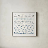 Nordic Vibes III Blue by Moira Hershey. Shown in a crisp white glass frame for a clean and minimalist style. Available as an archival giclee rolled canvas, fine art paper, or poster print. SKU 50077a.