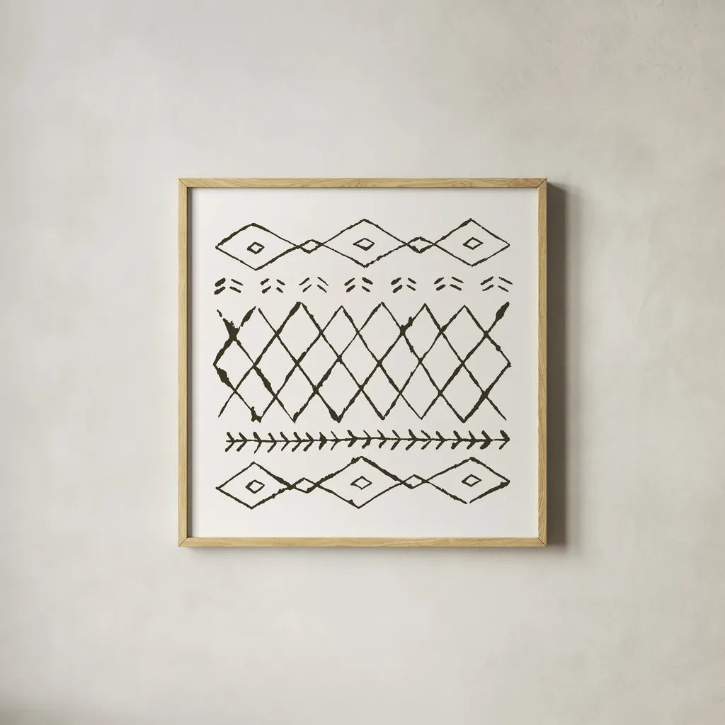 Nordic Vibes IV by Moira Hershey. Shown in a natural wood glass frame for a timeless modern aesthetic. Available as an archival giclee rolled canvas, fine art paper, or poster print. SKU 49125a.