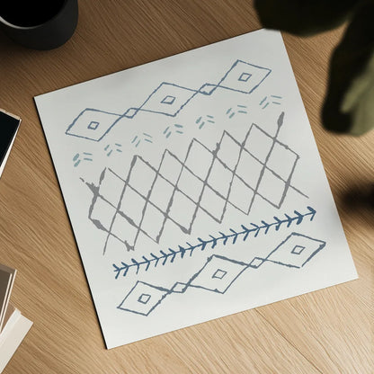 Nordic Vibes IV Blue by Moira Hershey. Shown as a detailed flat fine art print, highlighting archival giclee quality. Available as an archival giclee rolled canvas, fine art paper, or poster print. SKU 50078a.