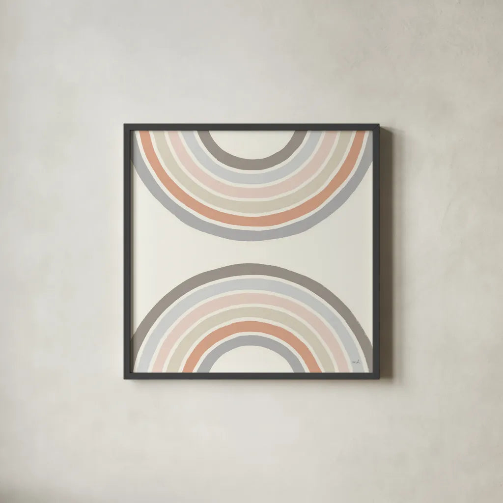 Over The Rainbow I Thick Lines by Moira Hershey. Shown in a sleek black glass frame for a contemporary gallery look. Available as an archival giclee rolled canvas, fine art paper, or poster print. SKU 57808a.