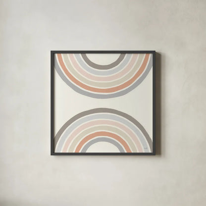 Over The Rainbow I Thick Lines by Moira Hershey. Shown in a sleek black glass frame for a contemporary gallery look. Available as an archival giclee rolled canvas, fine art paper, or poster print. SKU 57808a.