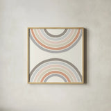 Over The Rainbow I Thick Lines by Moira Hershey. Shown in a natural wood glass frame for a timeless modern aesthetic. Available as an archival giclee rolled canvas, fine art paper, or poster print. SKU 57808a.