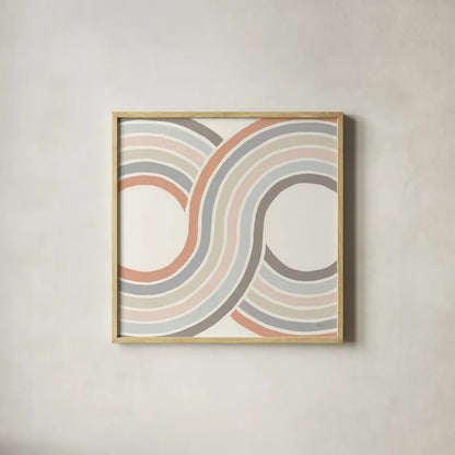 Over The Rainbow II Thick Lines by Moira Hershey. Shown in a natural wood glass frame for a timeless modern aesthetic. Available as an archival giclee rolled canvas, fine art paper, or poster print. SKU 57809a.