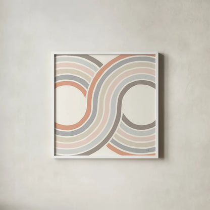 Over The Rainbow II Thick Lines by Moira Hershey. Shown in a crisp white glass frame for a clean and minimalist style. Available as an archival giclee rolled canvas, fine art paper, or poster print. SKU 57809a.