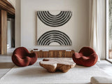 Over the Rainbow BW I by Moira Hershey. Shown as extra-large giant wall art in a modern living room. Available as an archival giclee rolled canvas, fine art paper, or poster print. SKU 53531a.