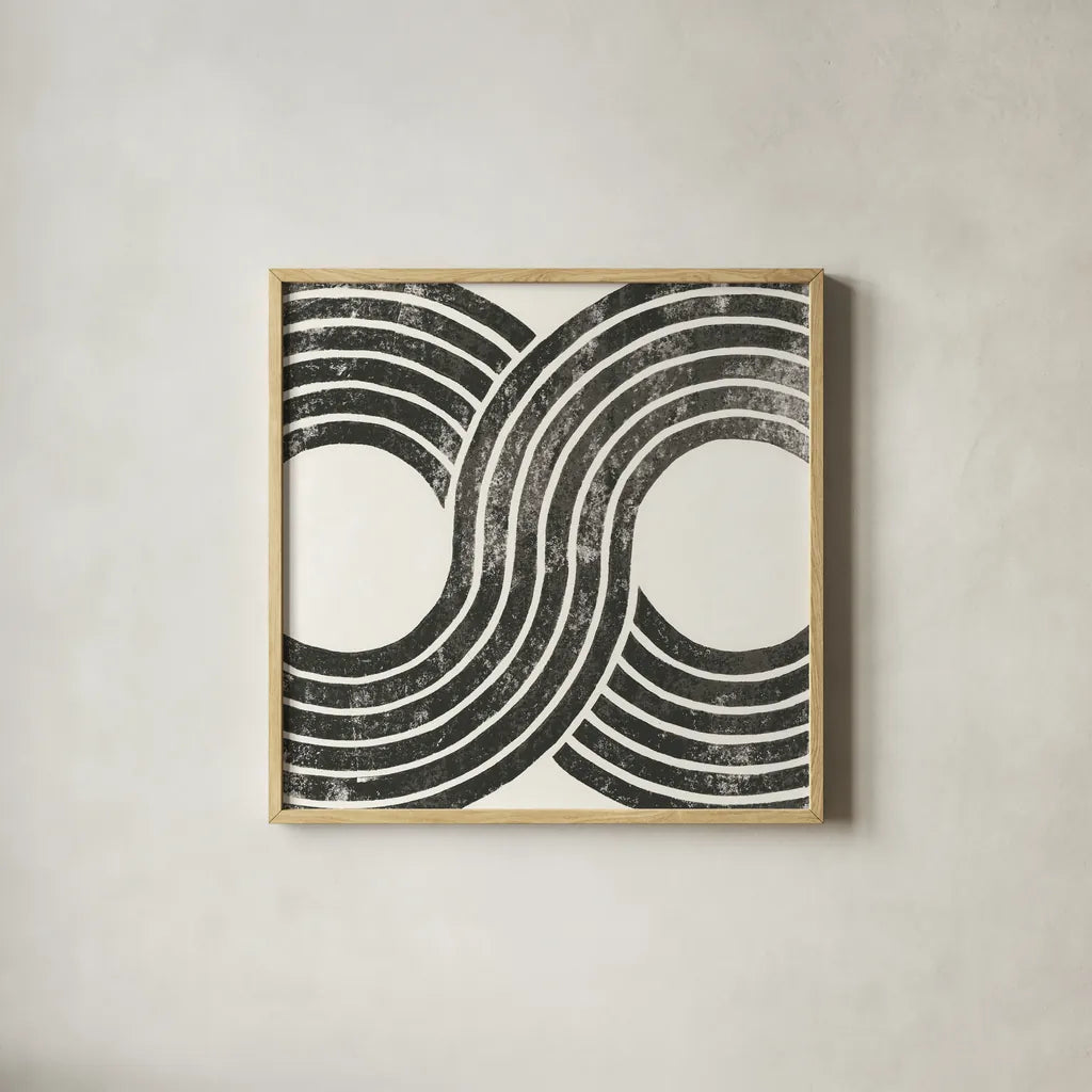 Over the Rainbow BW II by Moira Hershey. Shown in a natural wood glass frame for a timeless modern aesthetic. Available as an archival giclee rolled canvas, fine art paper, or poster print. SKU 53532a.