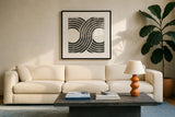Over the Rainbow BW II by Moira Hershey. Displayed in a glass frame with matte in a clean modern living room. Available as an archival giclee rolled canvas, fine art paper, or poster print. SKU 53532a.