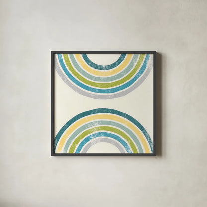 Over the Rainbow I Green by Moira Hershey. Shown in a sleek black glass frame for a contemporary gallery look. Available as an archival giclee rolled canvas, fine art paper, or poster print. SKU 72248a.