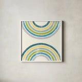 Over the Rainbow I Green by Moira Hershey. Shown in a crisp white glass frame for a clean and minimalist style. Available as an archival giclee rolled canvas, fine art paper, or poster print. SKU 72248a.