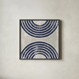 Over the Rainbow I Navy Gray by Moira Hershey. Shown in a sleek black glass frame for a contemporary gallery look. Available as an archival giclee rolled canvas, fine art paper, or poster print. SKU 56162a.