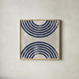 Over the Rainbow I Navy Gray by Moira Hershey. Shown in a natural wood glass frame for a timeless modern aesthetic. Available as an archival giclee rolled canvas, fine art paper, or poster print. SKU 56162a.