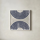 Over the Rainbow I Navy Gray by Moira Hershey. Shown in a crisp white glass frame for a clean and minimalist style. Available as an archival giclee rolled canvas, fine art paper, or poster print. SKU 56162a.