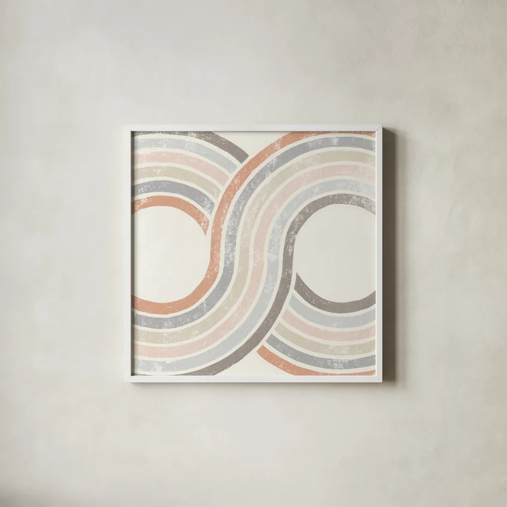 Over the Rainbow II by Moira Hershey. Shown in a crisp white glass frame for a clean and minimalist style. Available as an archival giclee rolled canvas, fine art paper, or poster print. SKU 53530a.