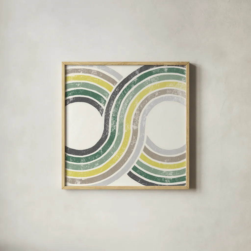 Over the Rainbow II Cabana by Moira Hershey. Shown in a natural wood glass frame for a timeless modern aesthetic. Available as an archival giclee rolled canvas, fine art paper, or poster print. SKU 68247a.