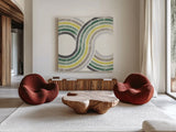 Over the Rainbow II Cabana by Moira Hershey. Shown as extra-large giant wall art in a modern living room. Available as an archival giclee rolled canvas, fine art paper, or poster print. SKU 68247a.
