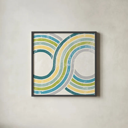 Over the Rainbow II Green by Moira Hershey. Shown in a sleek black glass frame for a contemporary gallery look. Available as an archival giclee rolled canvas, fine art paper, or poster print. SKU 72249a.