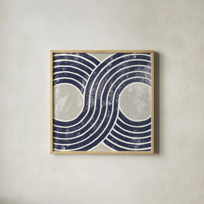 Over the Rainbow II Navy Gray by Moira Hershey. Shown in a natural wood glass frame for a timeless modern aesthetic. Available as an archival giclee rolled canvas, fine art paper, or poster print. SKU 56163a.