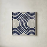 Over the Rainbow II Navy Gray by Moira Hershey. Shown in a crisp white glass frame for a clean and minimalist style. Available as an archival giclee rolled canvas, fine art paper, or poster print. SKU 56163a.