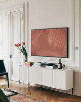 Overpass I Crop by Moira Hershey. shown as a framed stretched canvas in a living room above a console. Available as a archival giclee rolled canvas, fine art paper, or poster print. SKU 59963i.