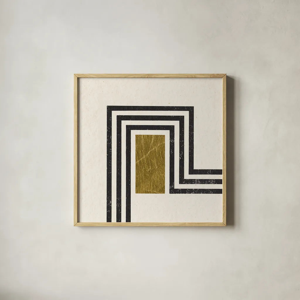 Path II by Moira Hershey. Shown in a natural wood glass frame for a timeless modern aesthetic. Available as an archival giclee rolled canvas, fine art paper, or poster print. SKU 82820a.