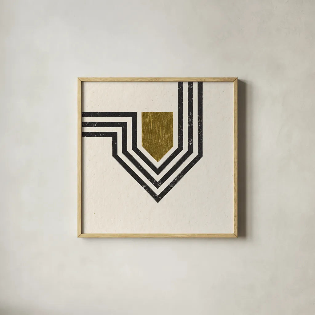 Path III by Moira Hershey. Shown in a natural wood glass frame for a timeless modern aesthetic. Available as an archival giclee rolled canvas, fine art paper, or poster print. SKU 82821a.