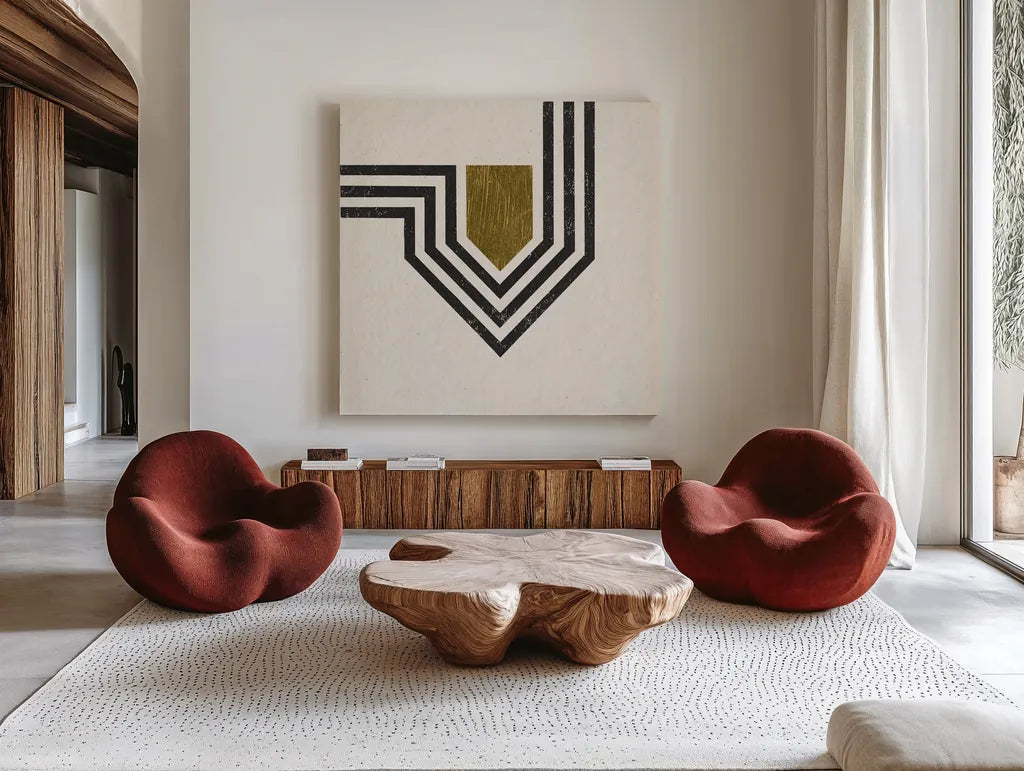 Path III by Moira Hershey. Shown as extra-large giant wall art in a modern living room. Available as an archival giclee rolled canvas, fine art paper, or poster print. SKU 82821a.