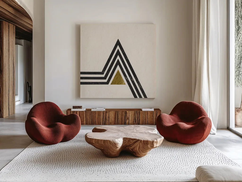Path IV by Moira Hershey. Shown as extra-large giant wall art in a modern living room. Available as an archival giclee rolled canvas, fine art paper, or poster print. SKU 82822a.