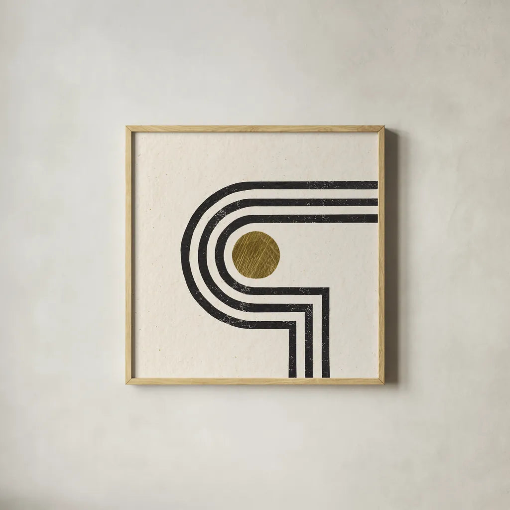 Path IV by Moira Hershey. Shown in a natural wood glass frame for a timeless modern aesthetic. Available as an archival giclee rolled canvas, fine art paper, or poster print. SKU 83585a.