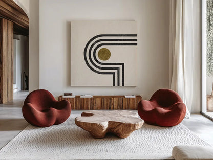 Path IV by Moira Hershey. Shown as extra-large giant wall art in a modern living room. Available as an archival giclee rolled canvas, fine art paper, or poster print. SKU 83585a.