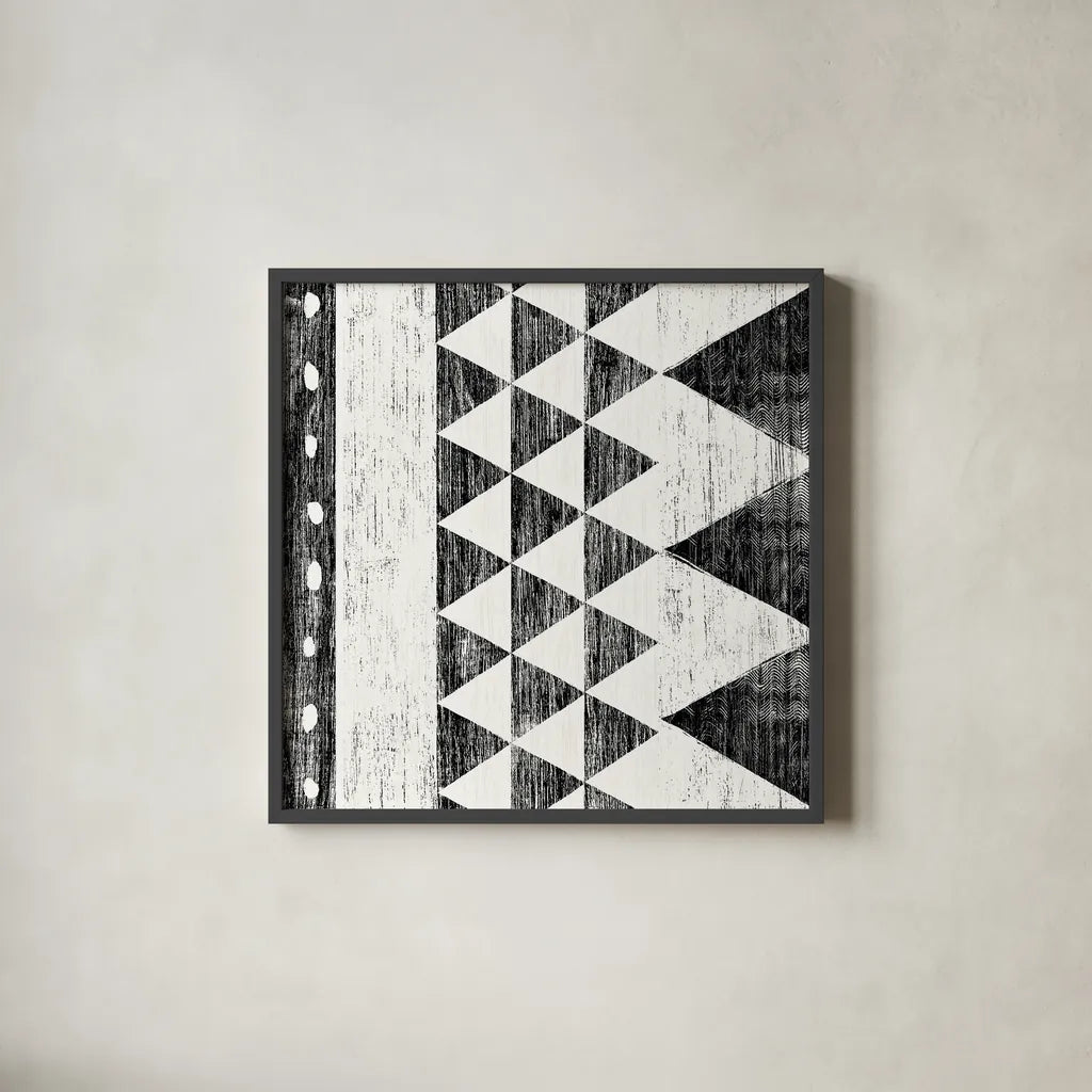 Patterns of the Savanna I No Gray BW by Moira Hershey. Shown in a sleek black glass frame for a contemporary gallery look. Available as an archival giclee rolled canvas, fine art paper, or poster print. SKU 32124a.