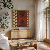 Patterns of the Savanna II by Moira Hershey. Shown in a natural wood frame in a cozy modern living room. Available as an archival giclee rolled canvas, fine art paper, or poster print. SKU 10055a.