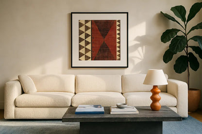 Patterns of the Savanna II by Moira Hershey. Displayed in a glass frame with matte in a clean modern living room. Available as an archival giclee rolled canvas, fine art paper, or poster print. SKU 10055a.