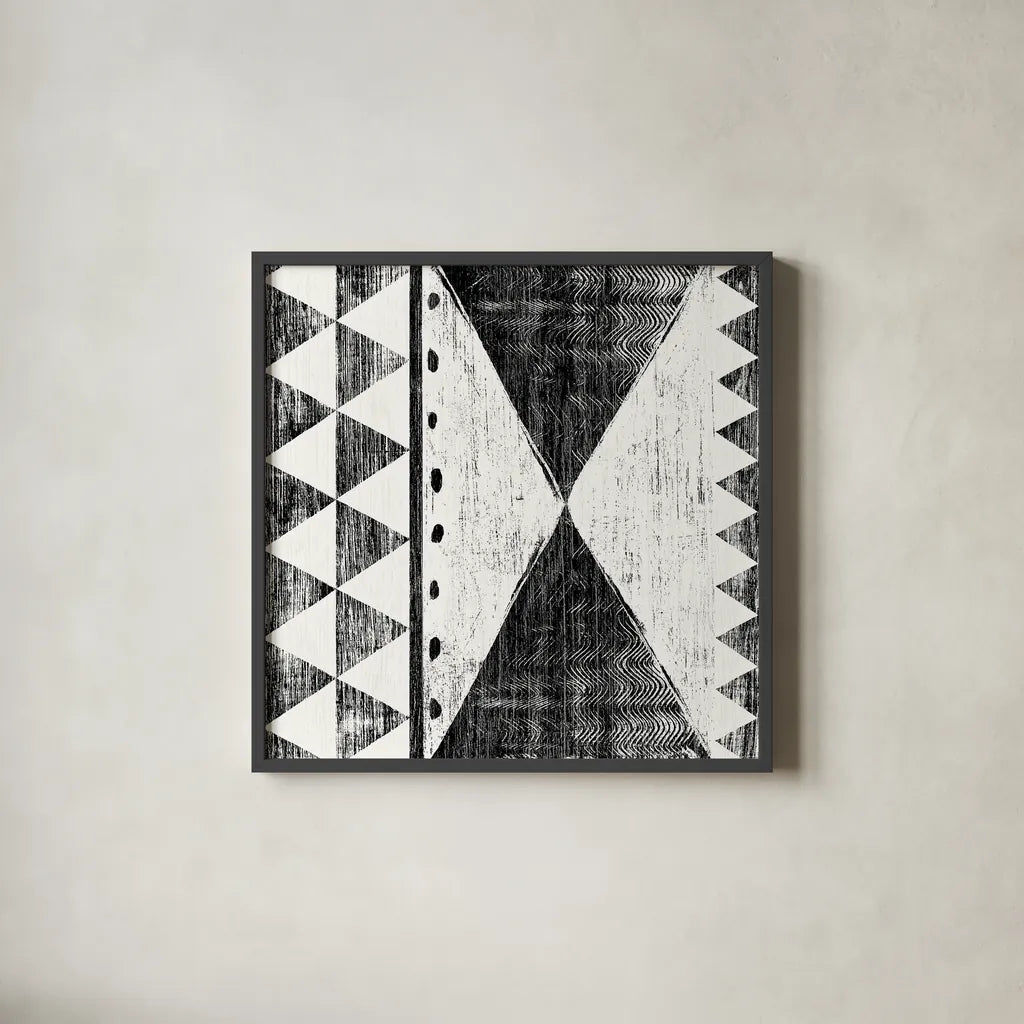 Patterns of the Savanna II No Gray BW by Moira Hershey. Shown in a sleek black glass frame for a contemporary gallery look. Available as an archival giclee rolled canvas, fine art paper, or poster print. SKU 32125a.