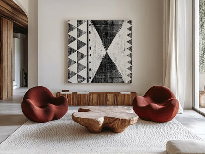 Patterns of the Savanna II No Gray BW by Moira Hershey. Shown as extra-large giant wall art in a modern living room. Available as an archival giclee rolled canvas, fine art paper, or poster print. SKU 32125a.