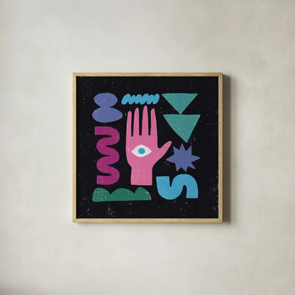 Primitive I by Moira Hershey. Shown in a natural wood glass frame for a timeless modern aesthetic. Available as an archival giclee rolled canvas, fine art paper, or poster print. SKU 83568a.