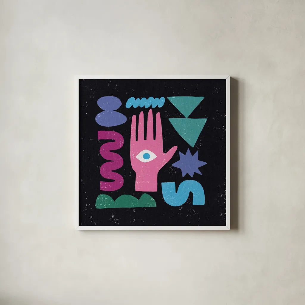 Primitive I by Moira Hershey. Shown in a crisp white glass frame for a clean and minimalist style. Available as an archival giclee rolled canvas, fine art paper, or poster print. SKU 83568a.