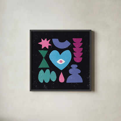 Primitive II by Moira Hershey. Shown in a sleek black glass frame for a contemporary gallery look. Available as an archival giclee rolled canvas, fine art paper, or poster print. SKU 83569a.