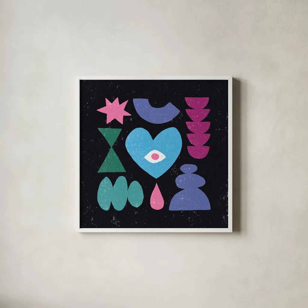 Primitive II by Moira Hershey. Shown in a crisp white glass frame for a clean and minimalist style. Available as an archival giclee rolled canvas, fine art paper, or poster print. SKU 83569a.