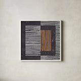 Primitive II Gray by Moira Hershey. Shown in a crisp white glass frame for a clean and minimalist style. Available as an archival giclee rolled canvas, fine art paper, or poster print. SKU 66744a.